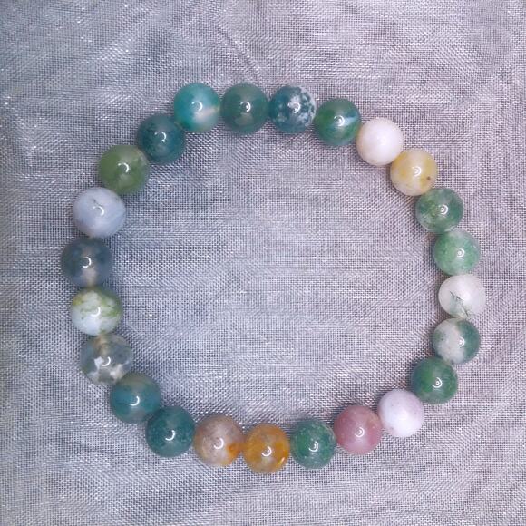 Mixed Moss Agate Gemstone Bracelet Handmade 8mm Beaded Stretch Natural NEW - Picture 9 of 11